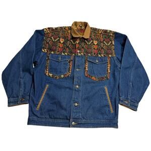 VTG Boxx Jean Jacket Aztec Embroidery Mens Medium 100% Cotton Denim 90's 1990's